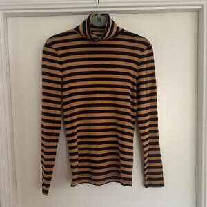 JCrew Navy/Brown Striped  Long-Sleeve Turtleneck Shirt --M